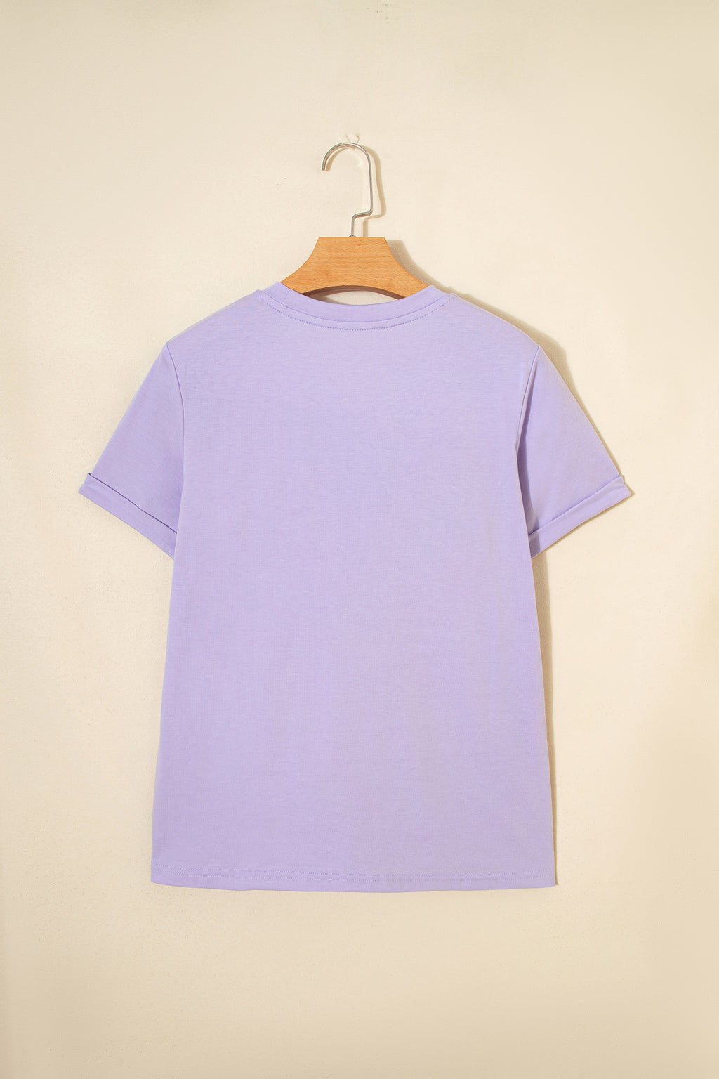 Sachet Pink Solid Color Basic Crew Neck Plain Tee