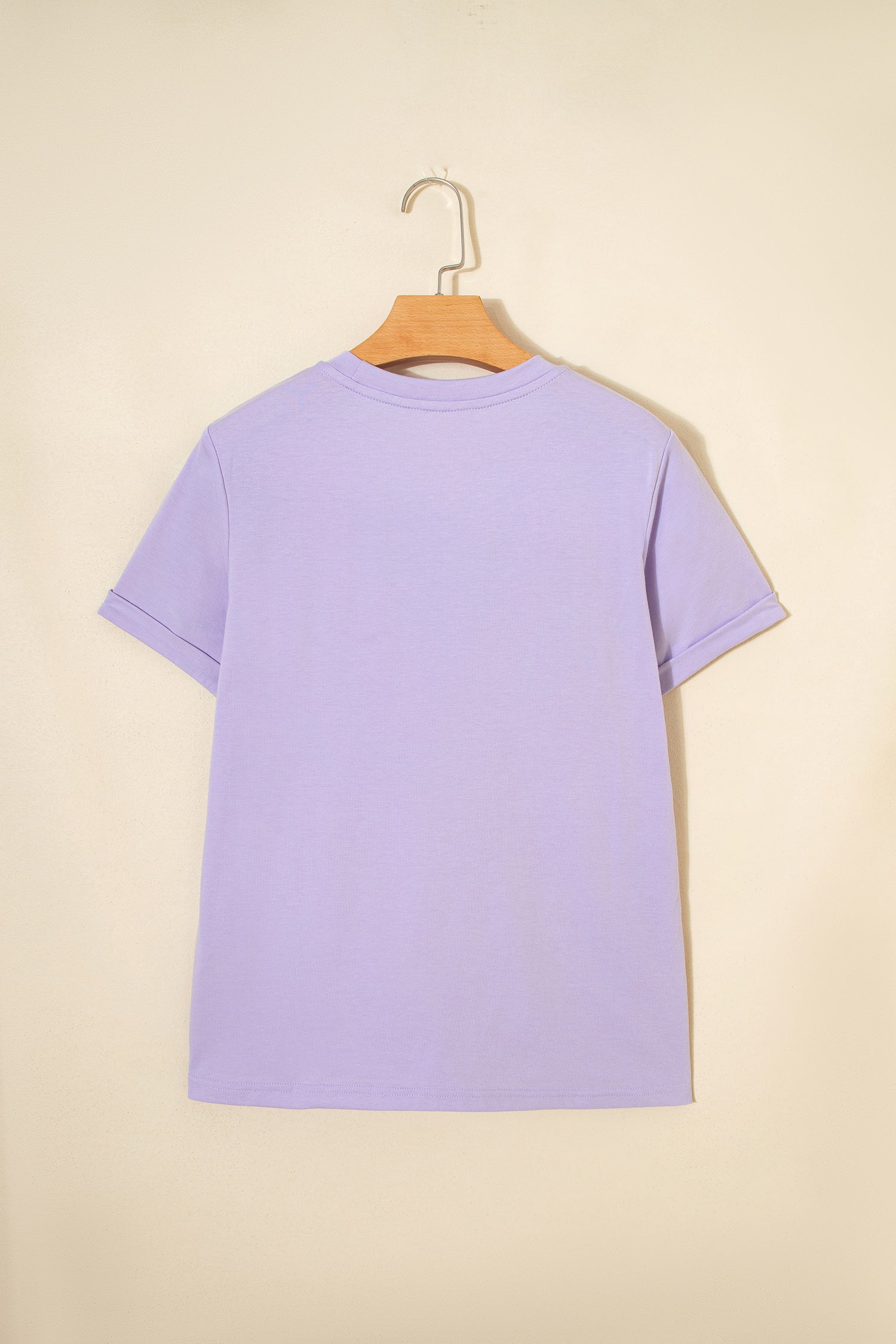 Sachet Pink Solid Color Basic Crew Neck Plain Tee