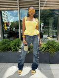 Street Style Pleated Catwhisker Slim Fit Washed Stack Denim Pants