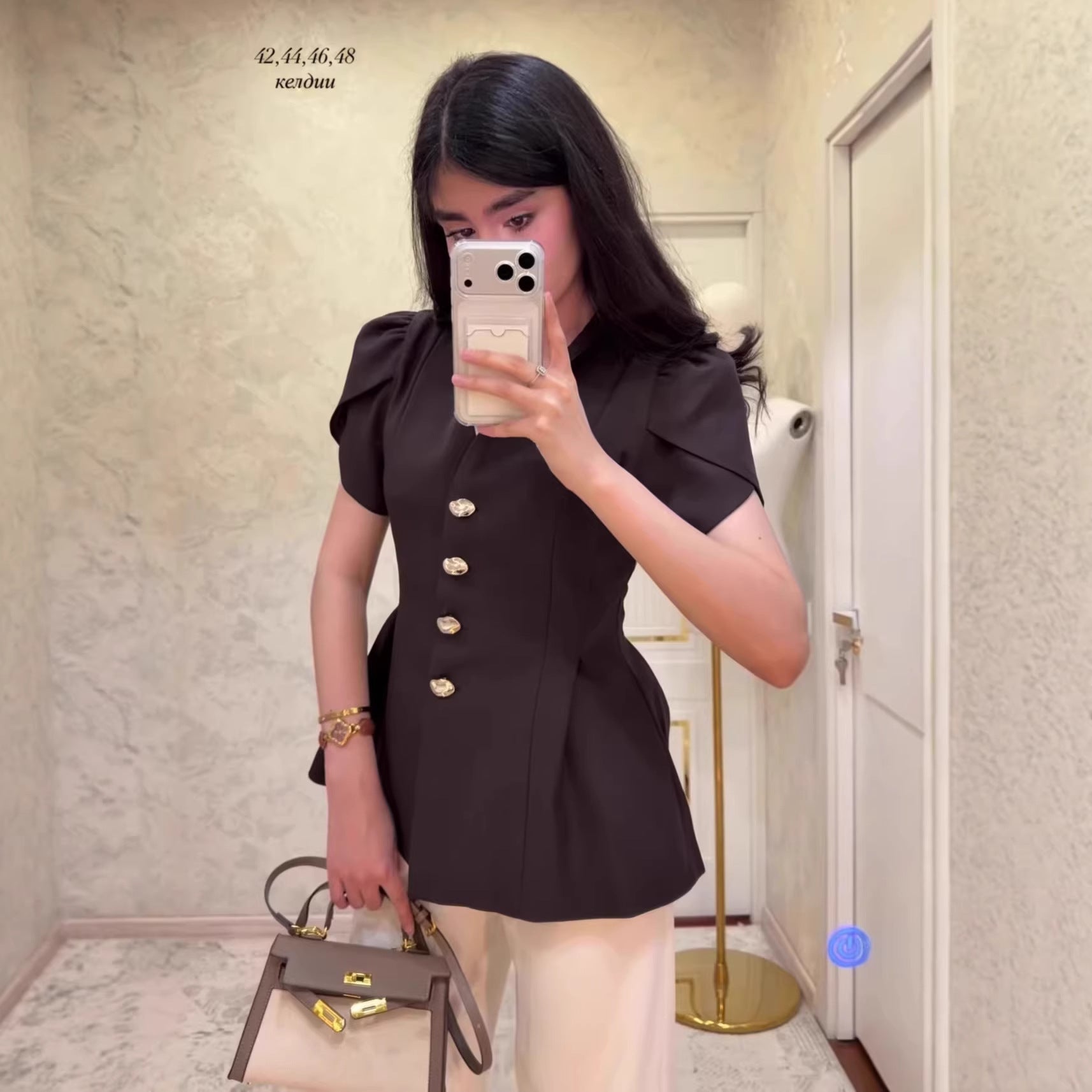 Short sleeved lapel cardigan top for women