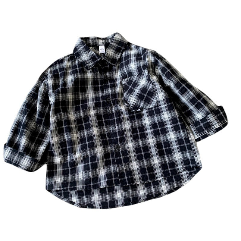 Checkered shirt for boys spring and autumn long sleeved shirt top