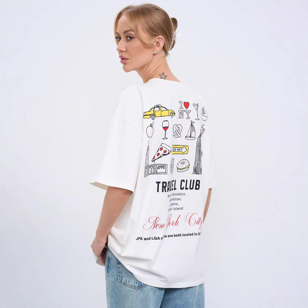 Round neck letter pattern loose short sleeved top for women