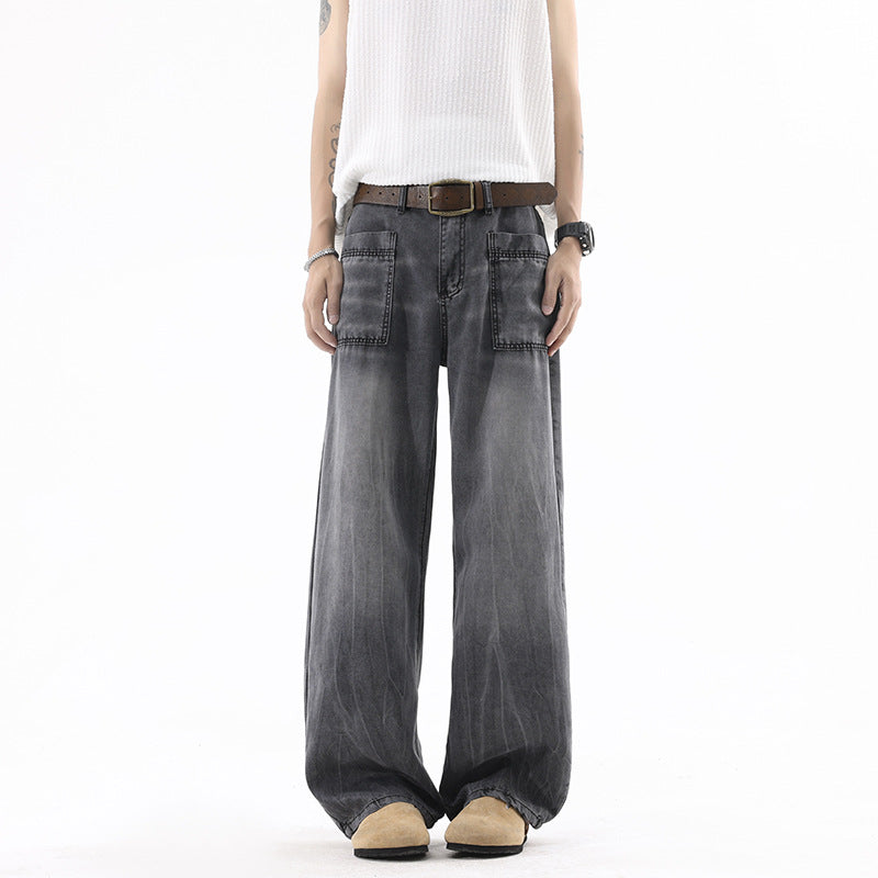 Vintage Blue Knife-Edge Denim Jeans for Men