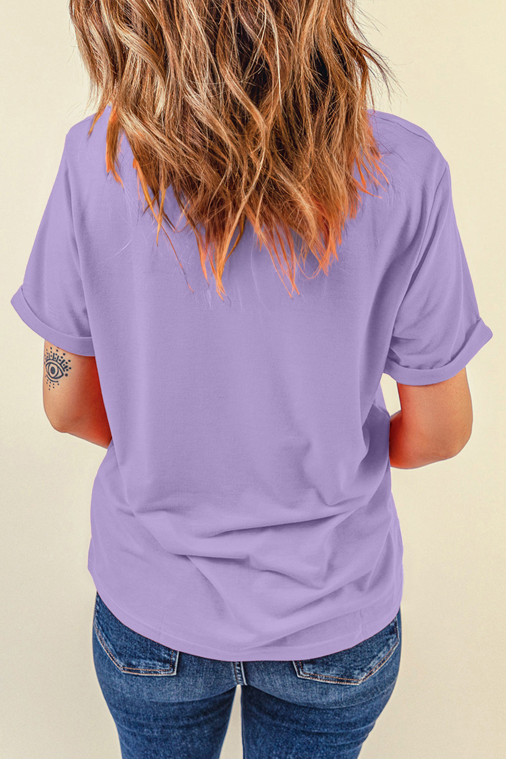 Sachet Pink Solid Color Basic Crew Neck Plain Tee