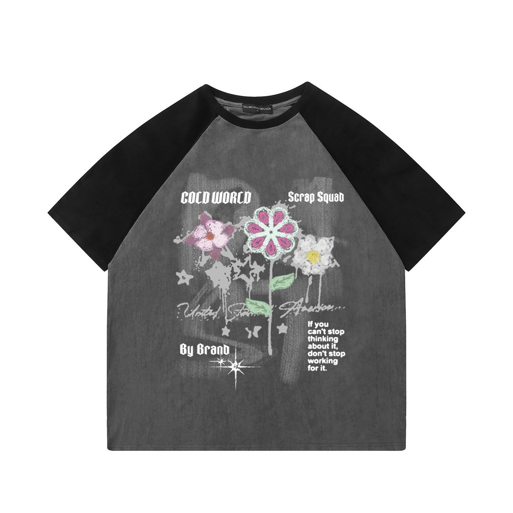 Flower graffiti shoulder length short sleeved shirt