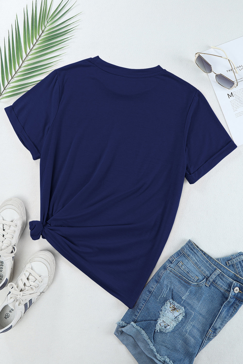 Sachet Pink Solid Color Basic Crew Neck Plain Tee