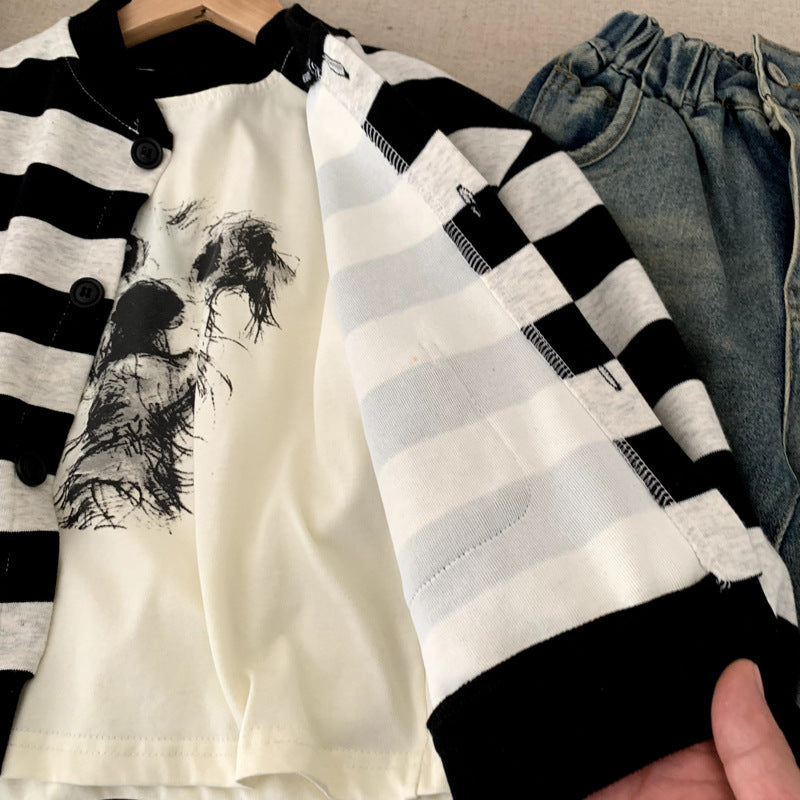 Striped Cardigan Versatile and Soft Top for Kids in Small and Medium Sizes