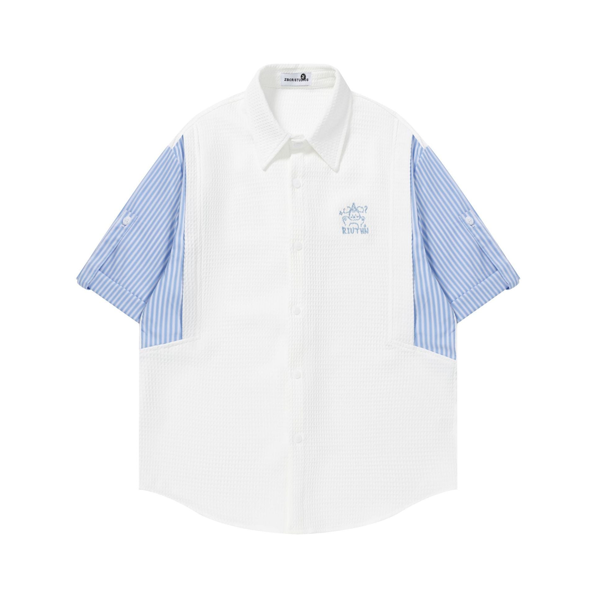 Splicing striped fake two short sleeves