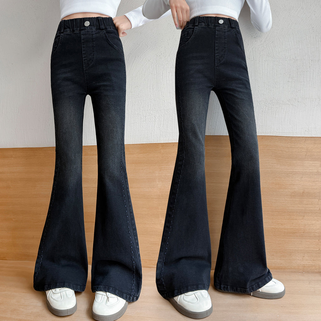 Girls' Black Denim Flare Pants Children's Pants
