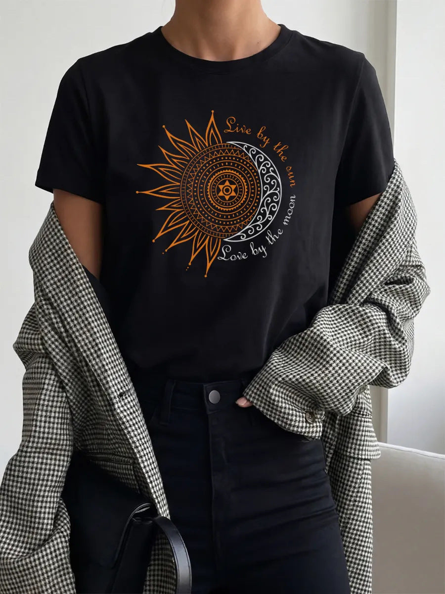 Round neck loose short sleeved T-shirt for women