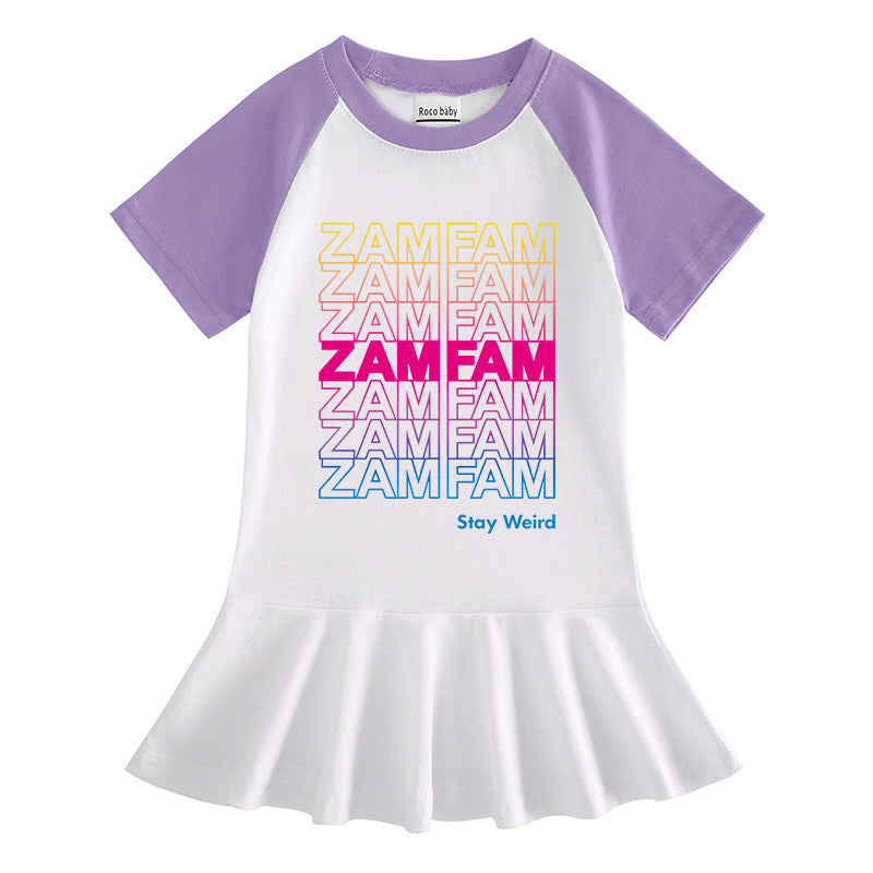 Cartoon half sleeved girls' dress