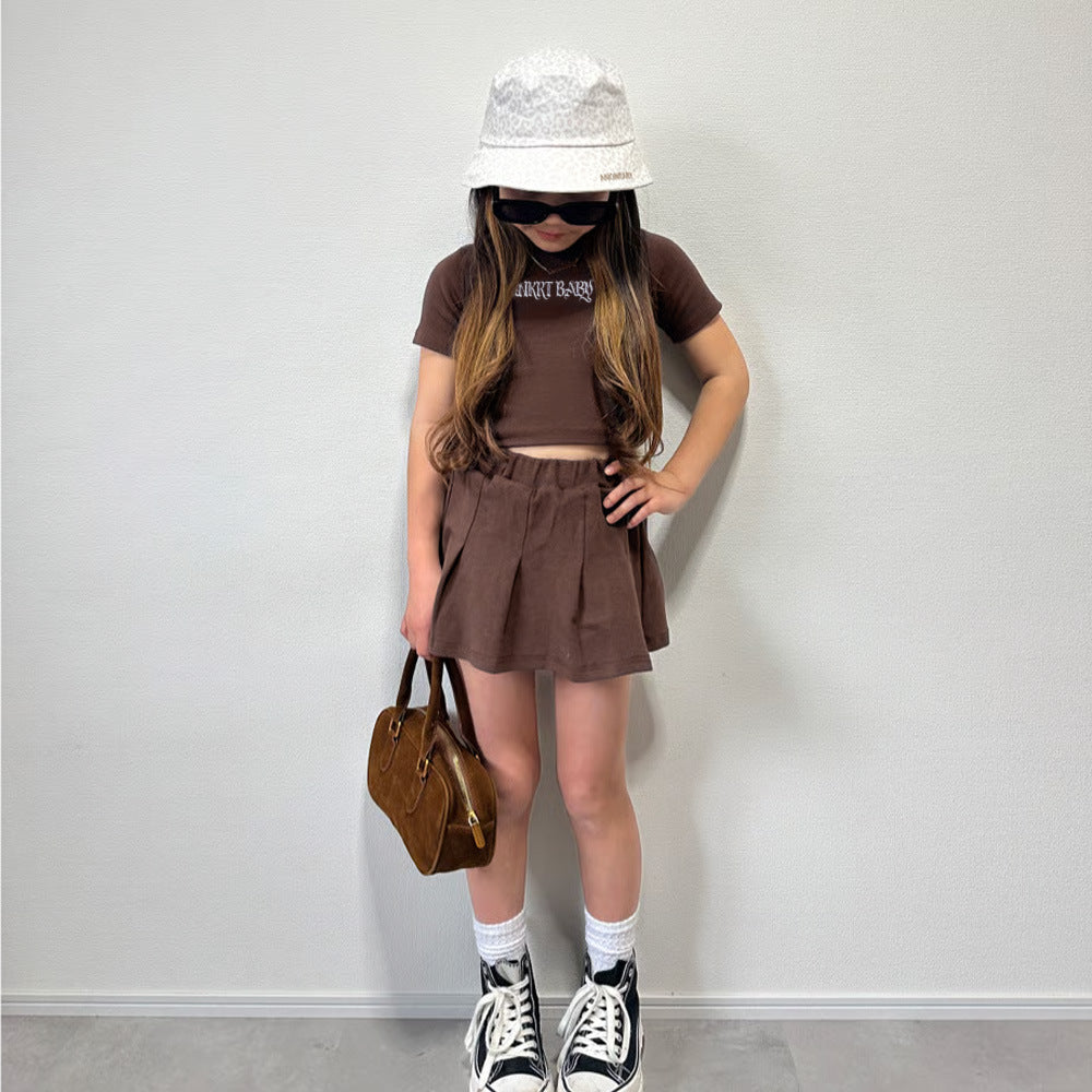 Kids Outfits for Girls, School Style Dress Set, Short Sleeve T-Shirt with Puffy Tennis Skirt