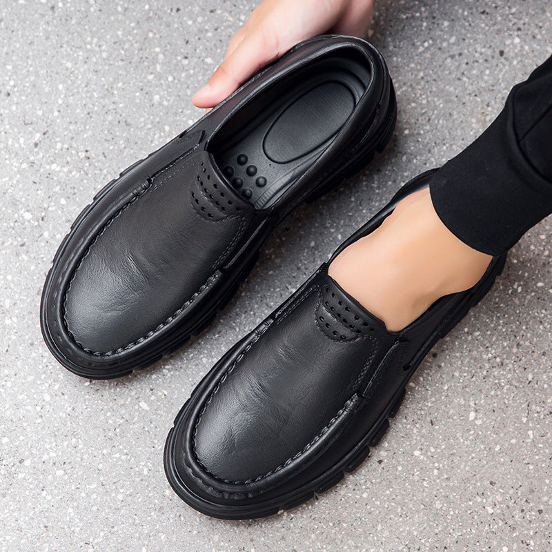 Lightweight Casual Leather Shoes for Men, Oil-Resistant and Slip-Resistant Chef Shoes Slip-On Driving Shoes, Garden Shoes, Fashionable