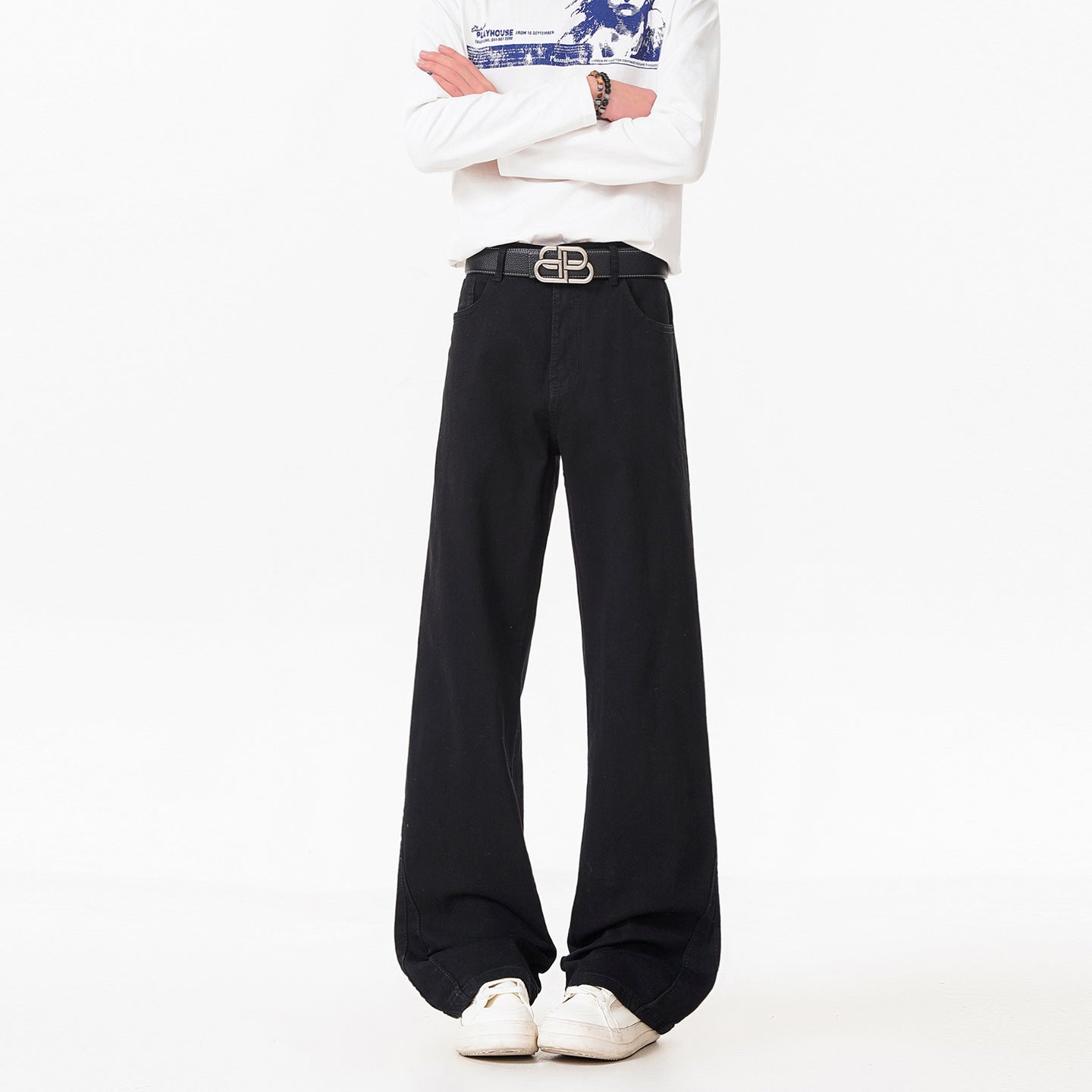 Texture Washed Knife-Edge Denim Pants Men