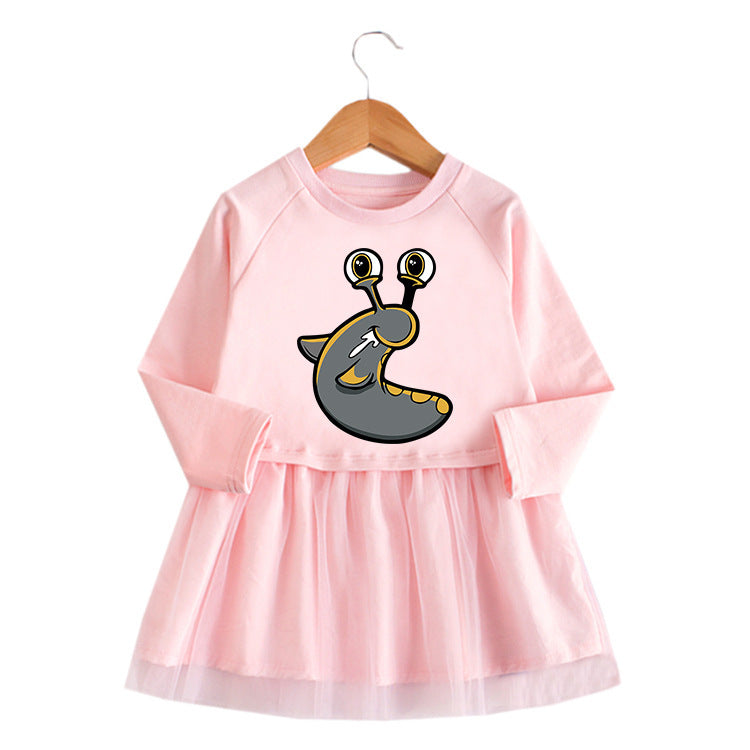 Girls' dress cartoon long sleeved mesh