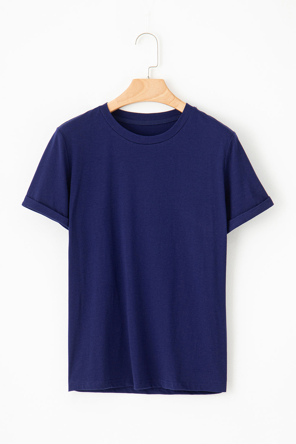 Sachet Pink Solid Color Basic Crew Neck Plain Tee