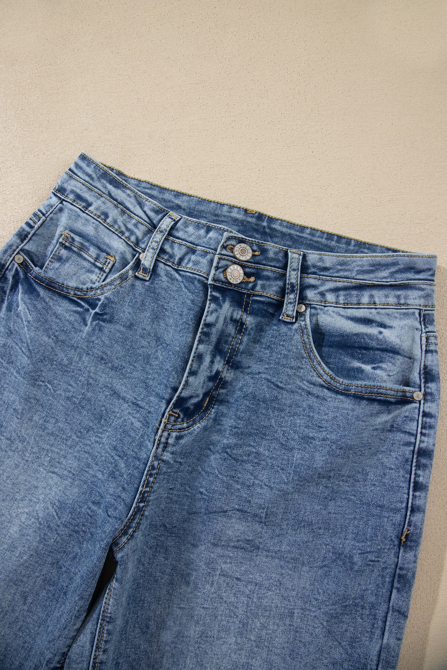 Sail Blue Acid Wash Pocket Detail Flare Jeans