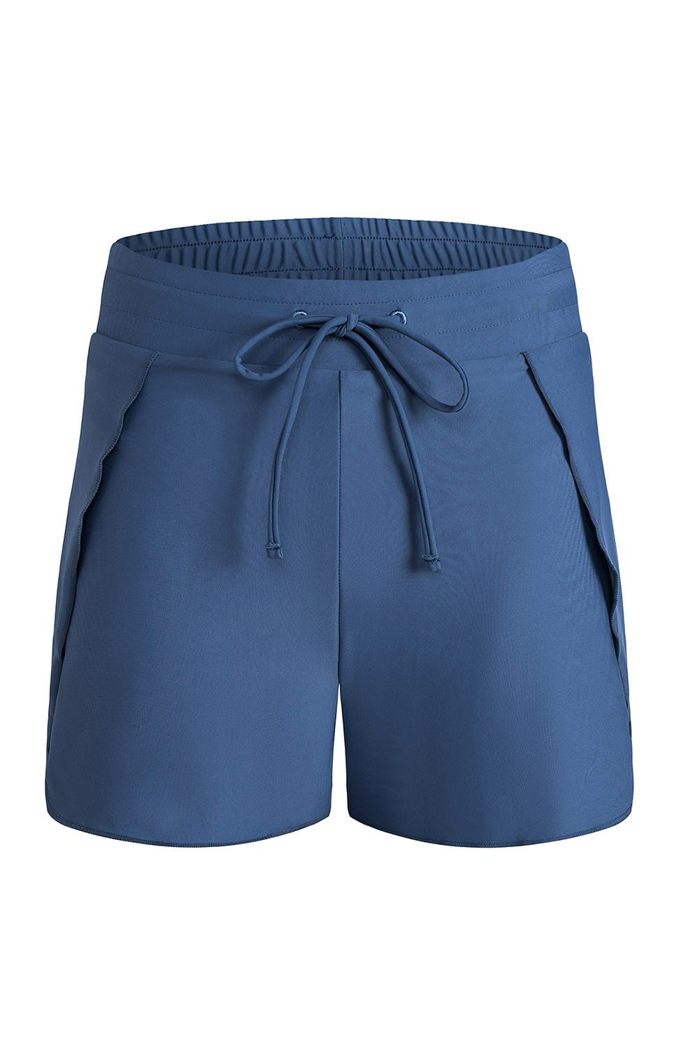 Black Solid Color 2-in-1 Drawstring Elastic Waist Swim Shorts