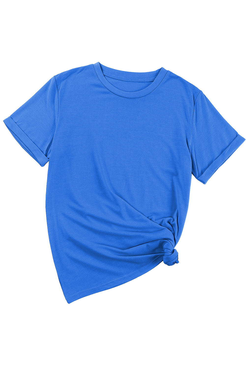 Sachet Pink Solid Color Basic Crew Neck Plain Tee