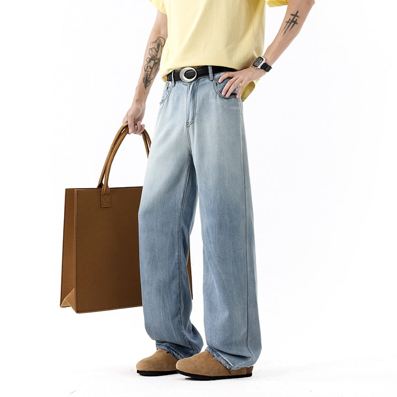 Loose Patchwork Lyocell Coolmax Denim Pants for Men