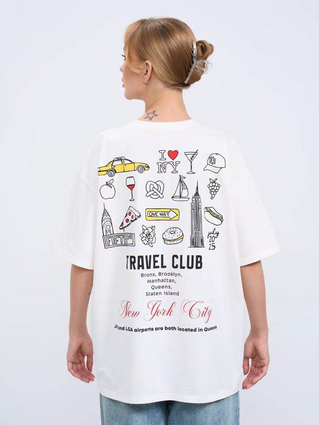 Round neck letter pattern loose short sleeved top for women