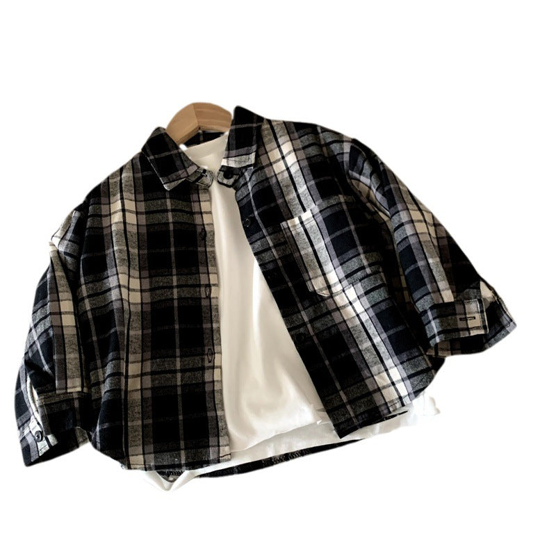 Children's clothing boys' long sleeved shirt checkered shirt