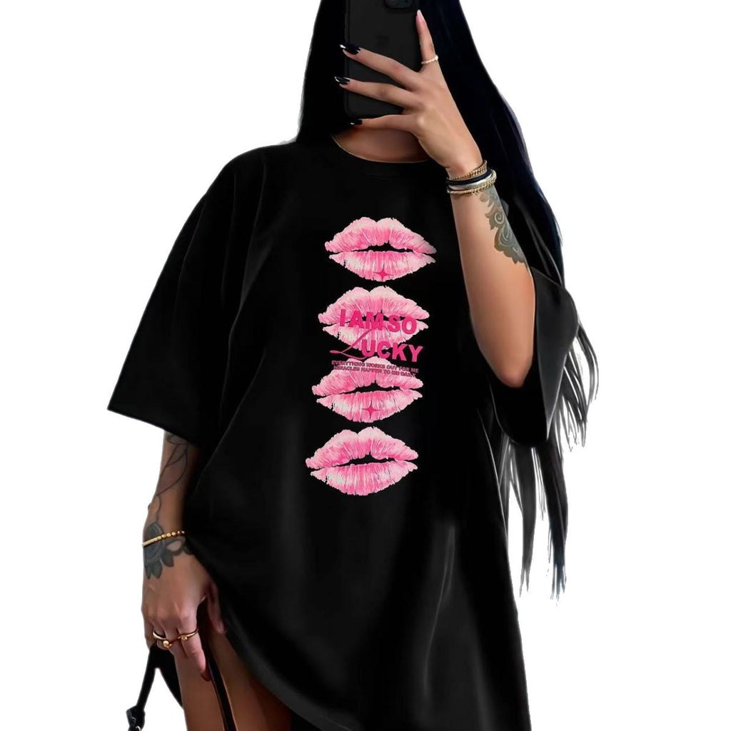 Lip print loose top