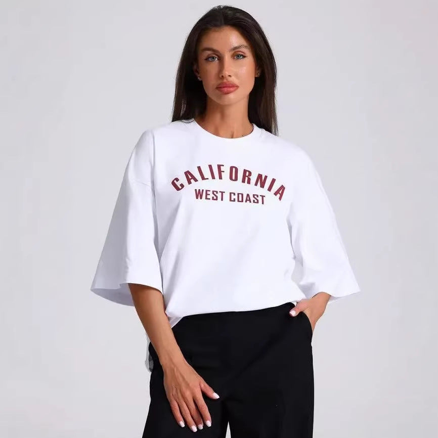 Letter pattern loose short sleeved T-shirt for women