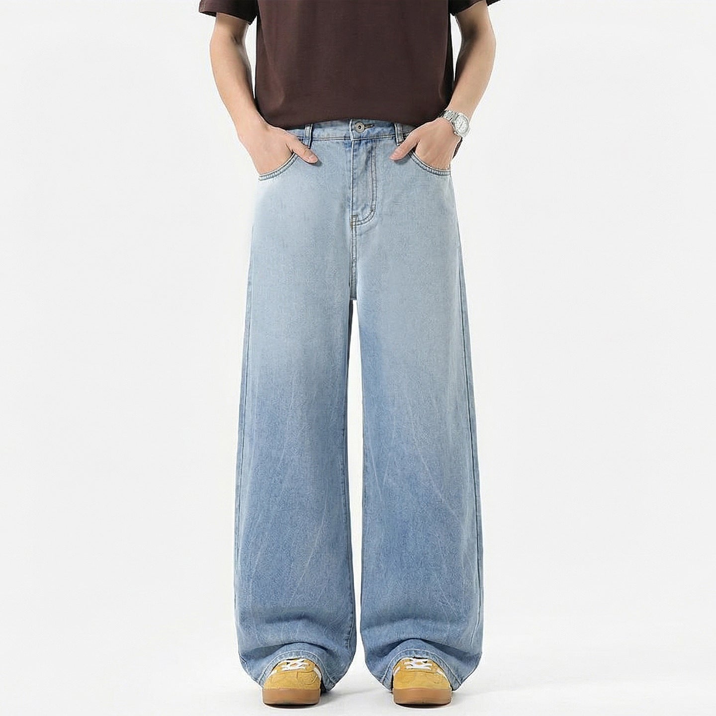 Loose Patchwork Lyocell Coolmax Denim Pants for Men
