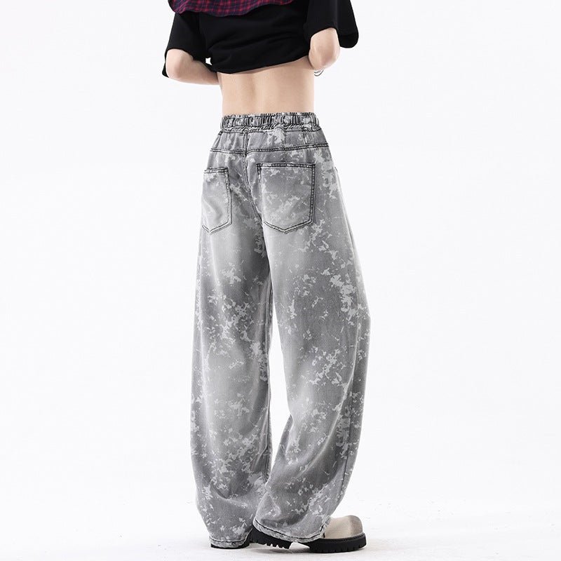 Leather Rayon Denim Pants Men Printed Casual Pants Men Trendy Vintage Retro Long Pants