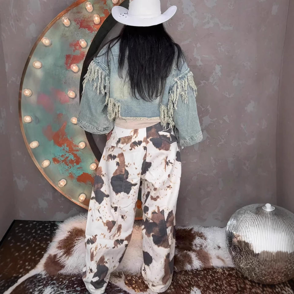Western Style Cowhide Pattern Curved Knife Jeans