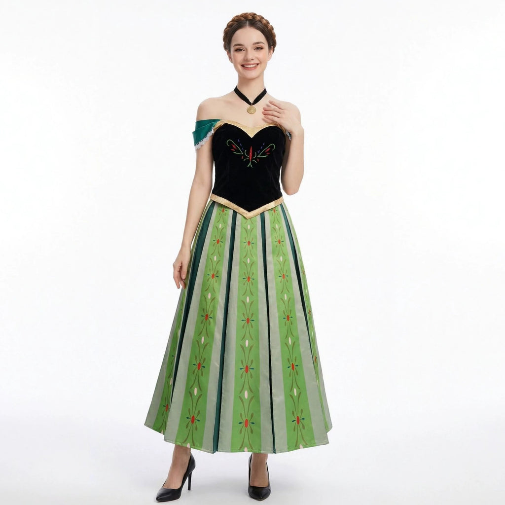 Frozen Anna Princess Dress Coronation Gown Anime Cosplay Costume Cartoon Autumn