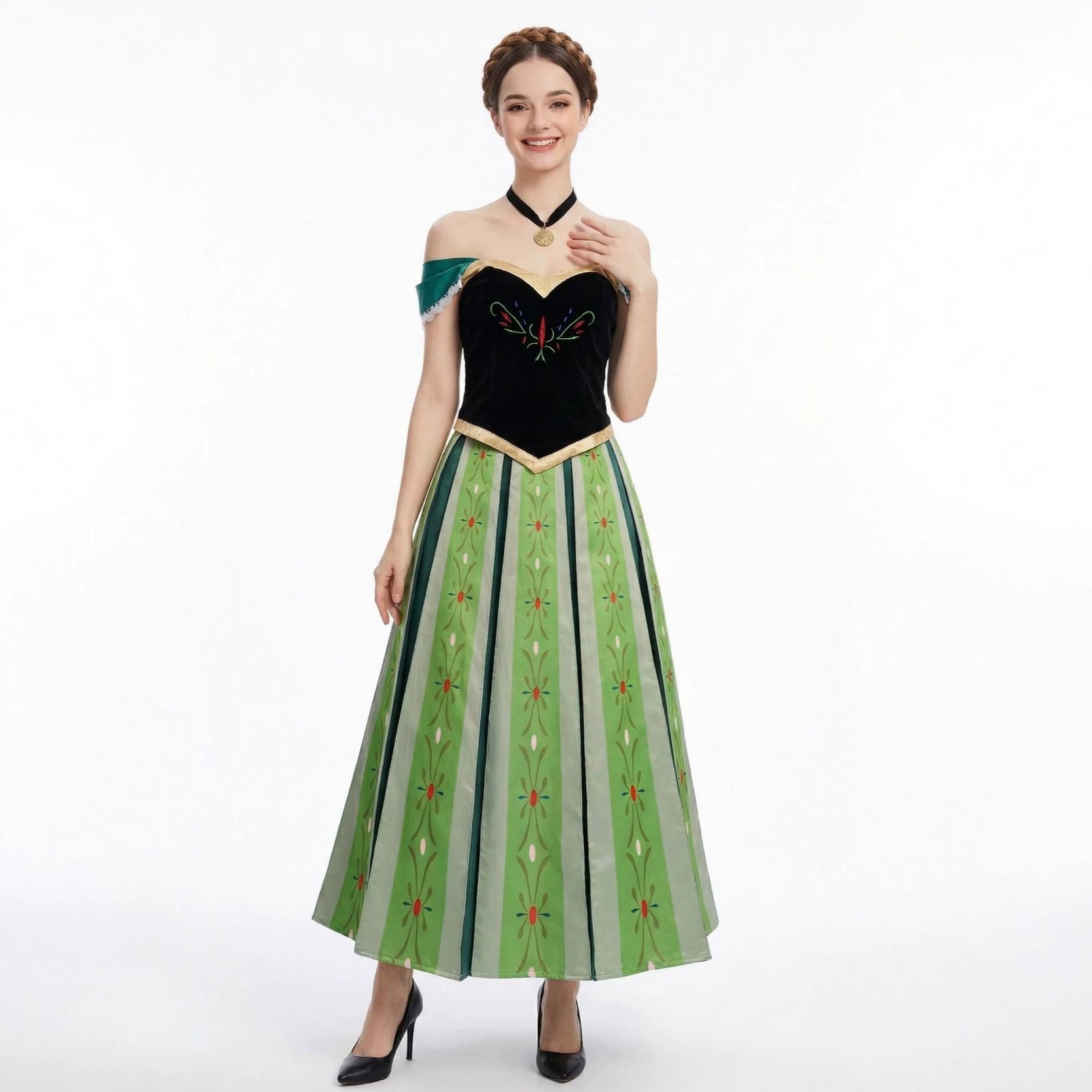 Frozen Anna Princess Dress Coronation Gown Anime Cosplay Costume Cartoon Autumn
