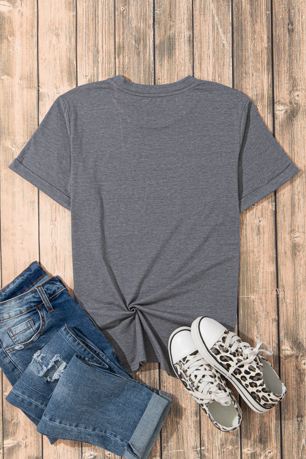 Sachet Pink Solid Color Basic Crew Neck Plain Tee