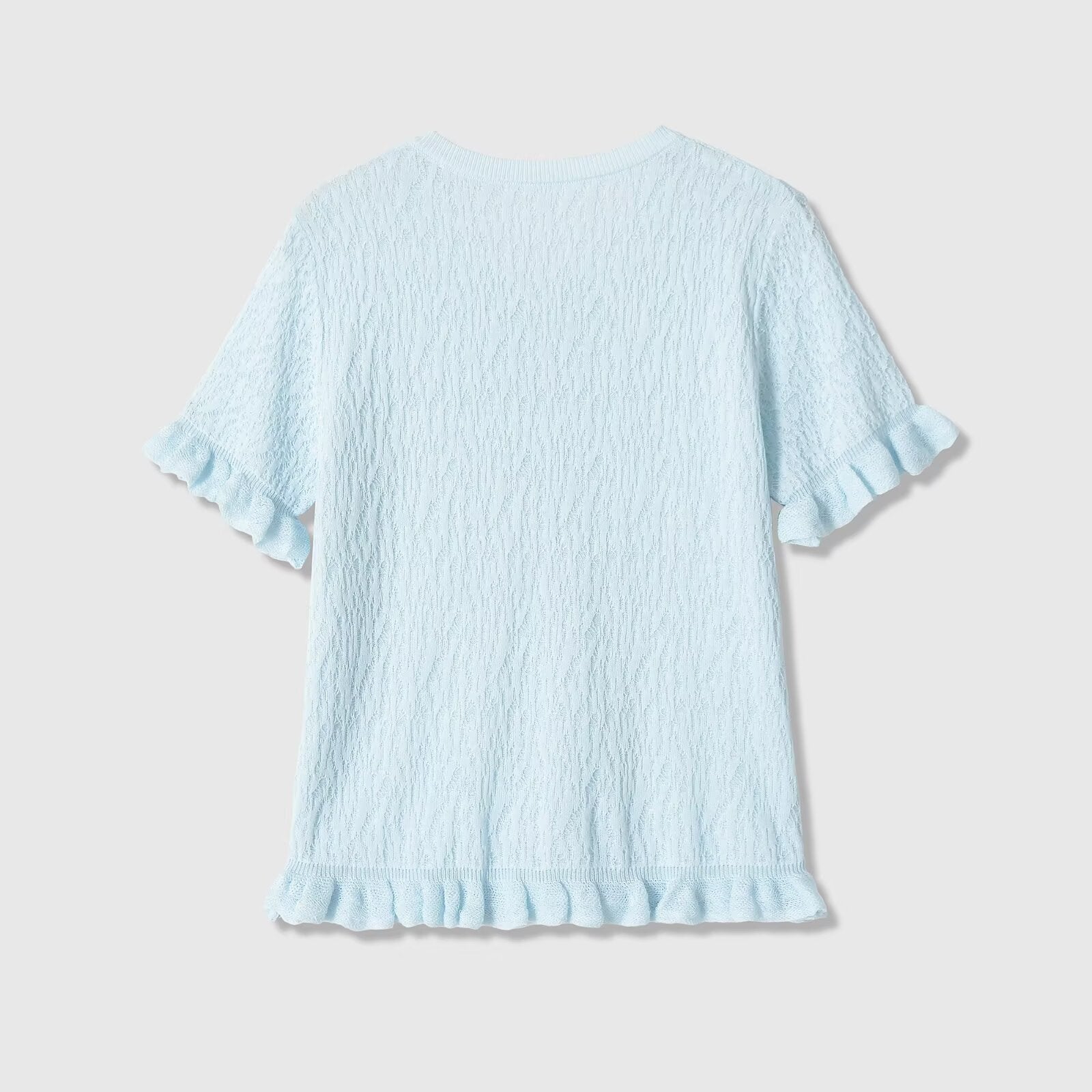 Short sleeved round neck lace layered knitted top