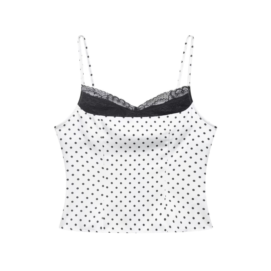 Lace patchwork polka dot camisole base vest
