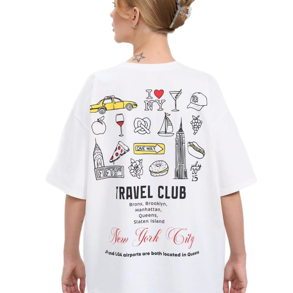 Round neck letter pattern loose short sleeved top for women