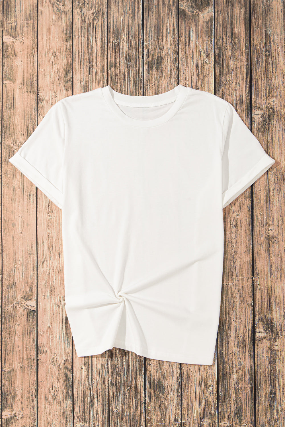 Sachet Pink Solid Color Basic Crew Neck Plain Tee
