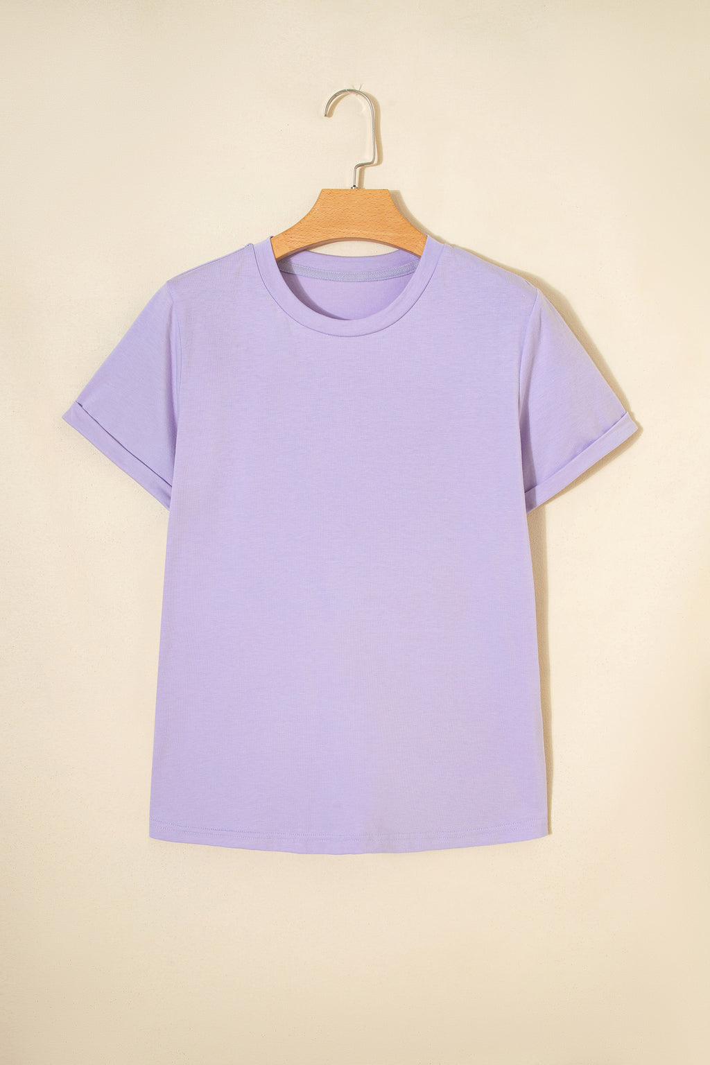 Sachet Pink Solid Color Basic Crew Neck Plain Tee
