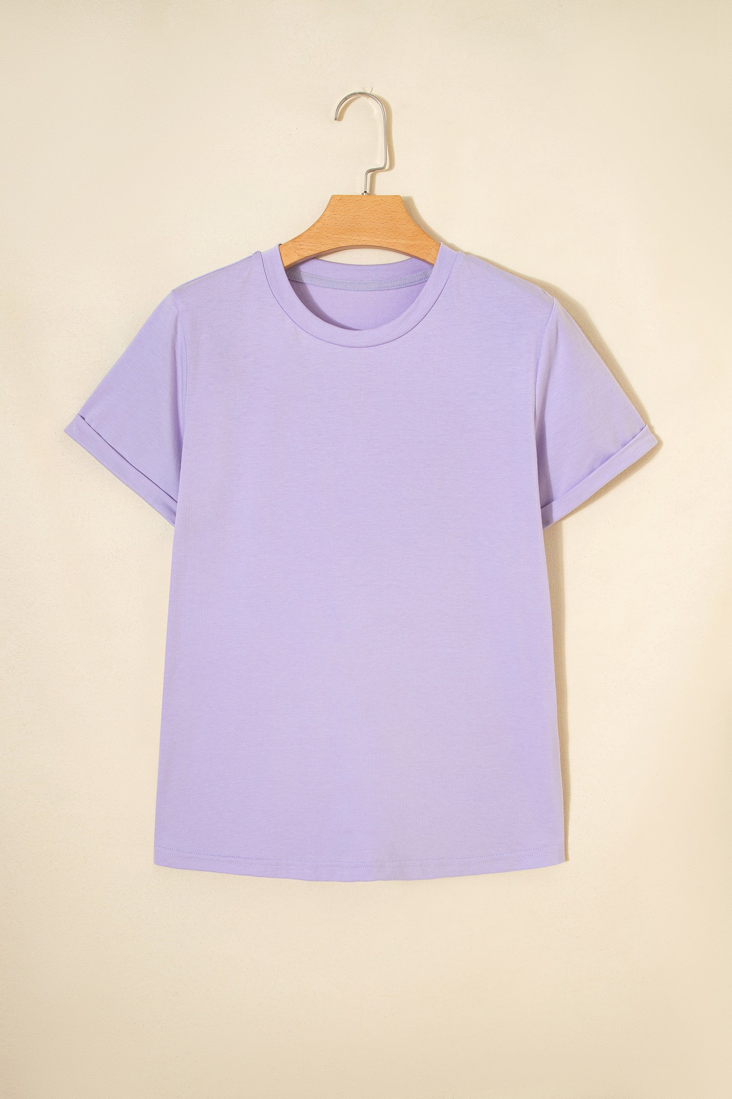 Sachet Pink Solid Color Basic Crew Neck Plain Tee