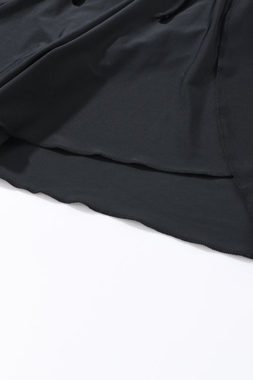 Black Solid Color 2-in-1 Drawstring Elastic Waist Swim Shorts