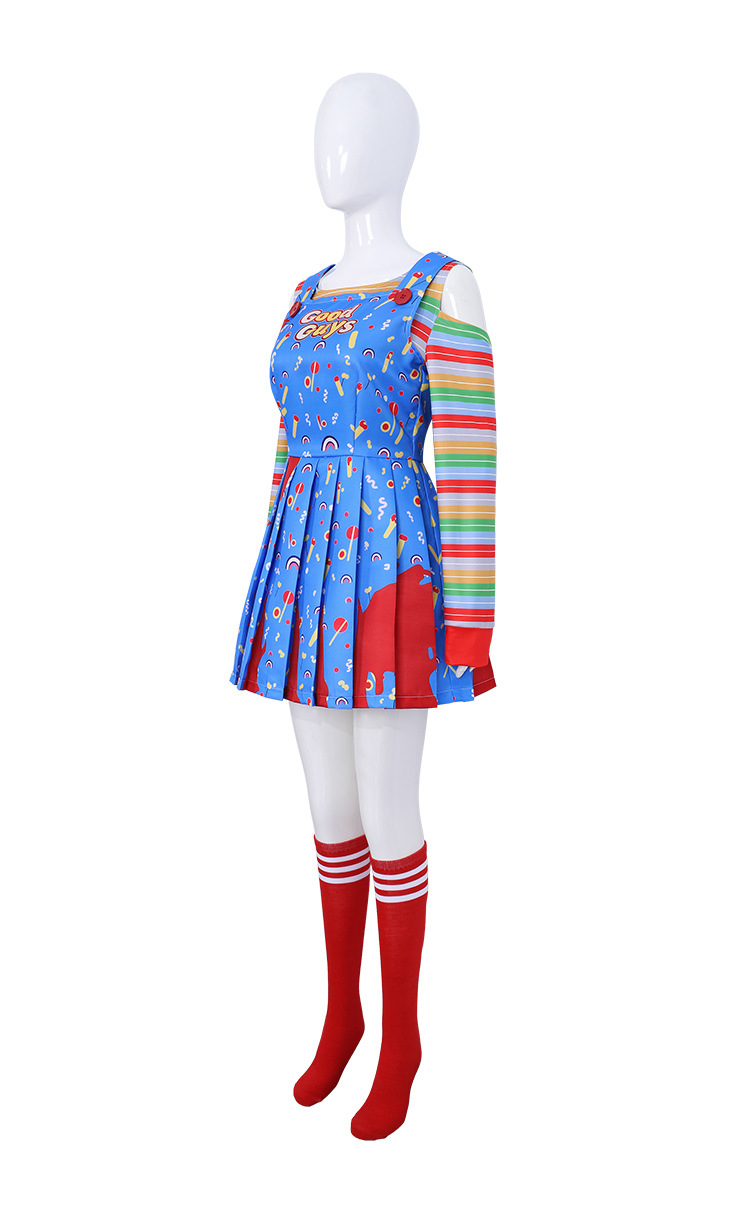 Chucky Horror Movie Character Cosplay Dress Blue Women's Halloween Costume Ready