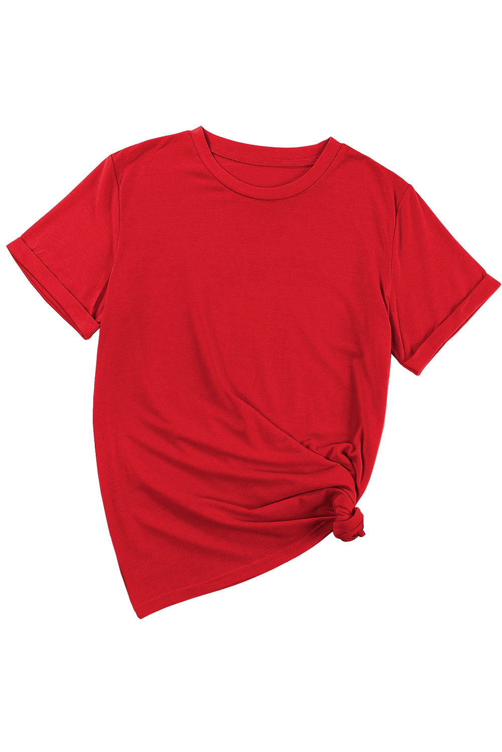 Sachet Pink Solid Color Basic Crew Neck Plain Tee