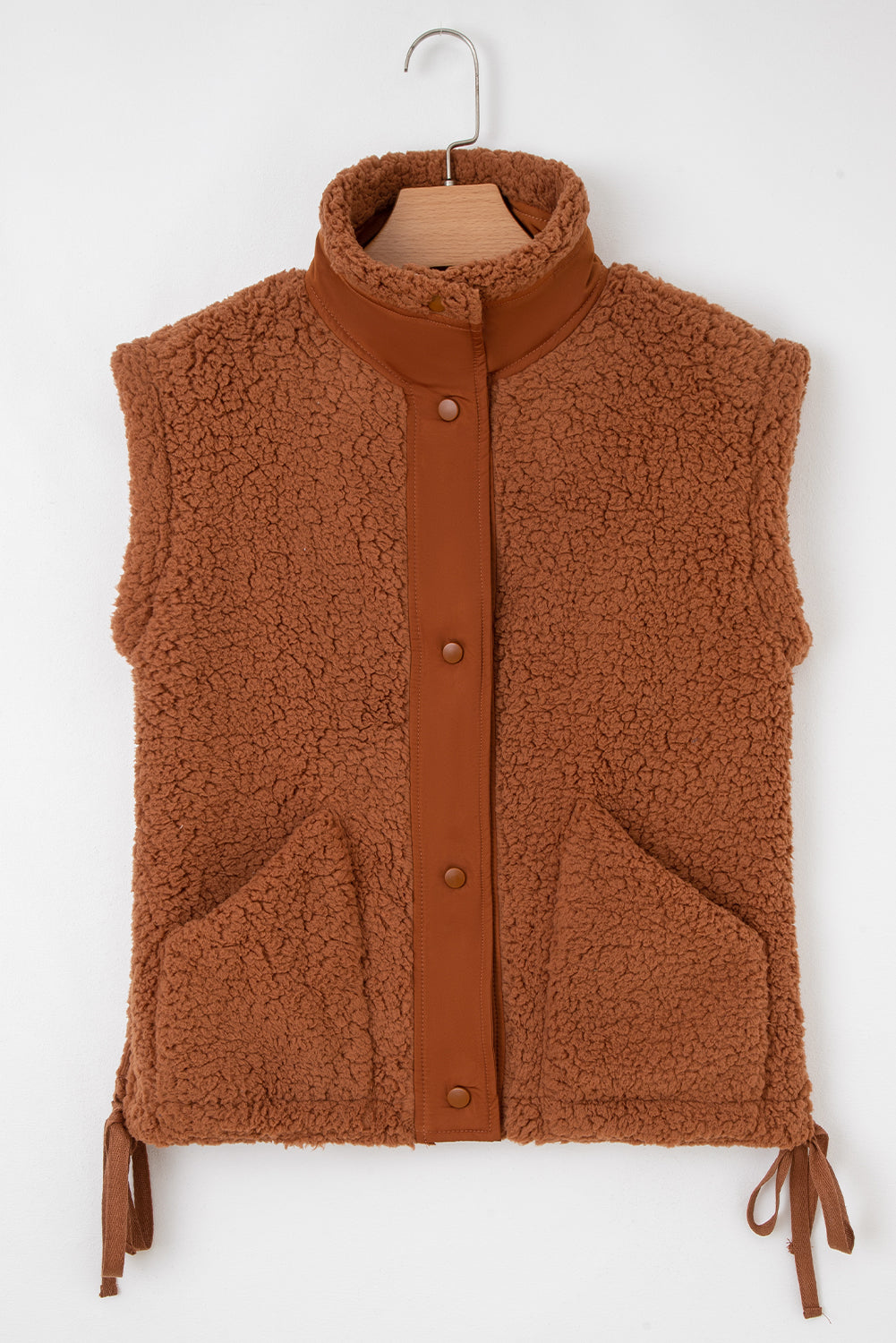 Cinnamon Faux Fur Snap Button Front Knot Side Plush Vest