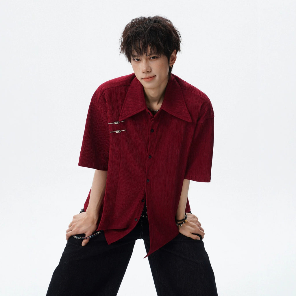 Textured Solid Color Short Sleeve Shirt