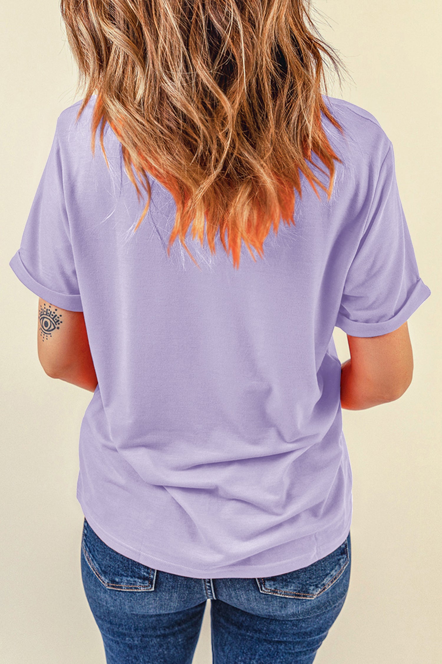 Sachet Pink Solid Color Basic Crew Neck Plain Tee