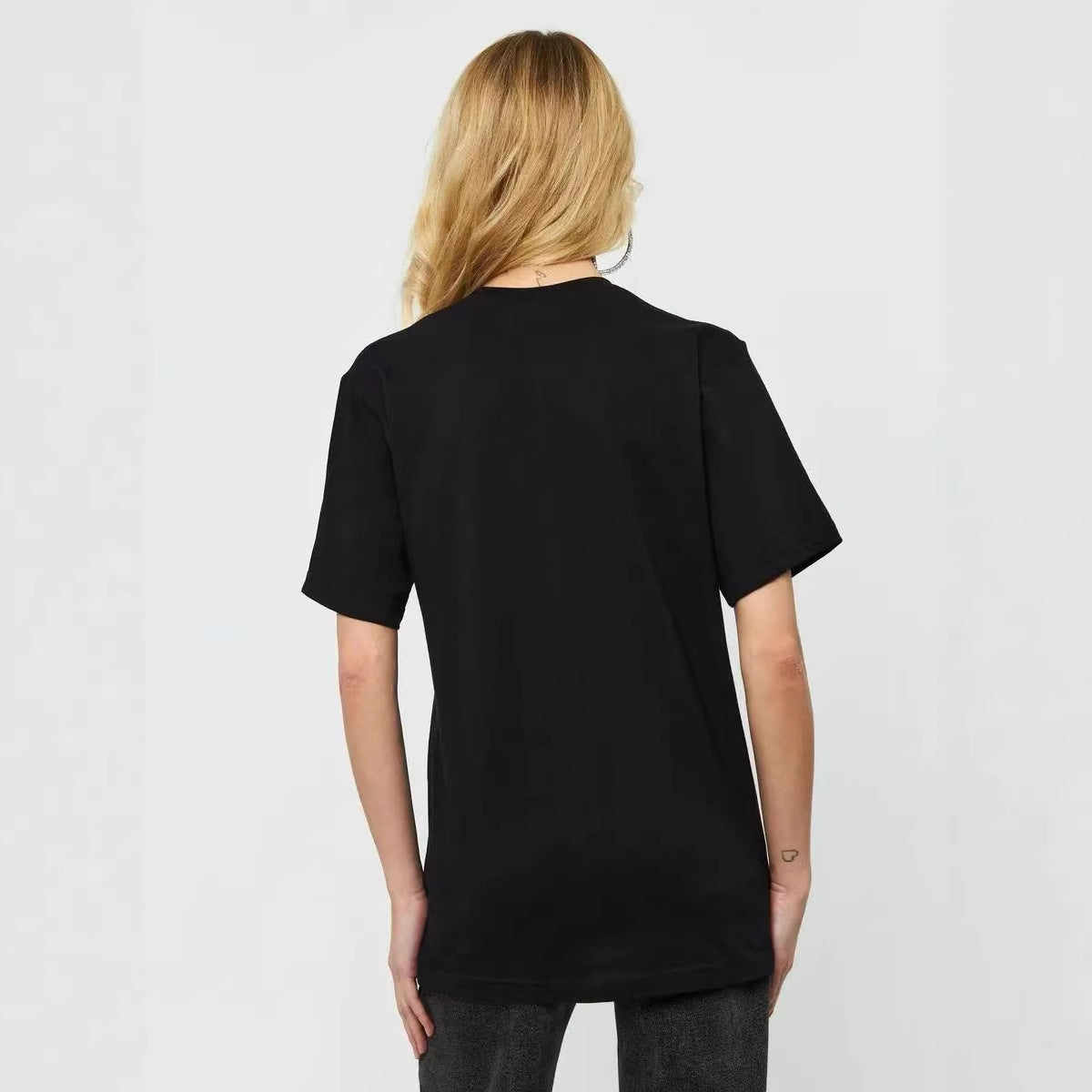 Lips pattern round neck short sleeved loose T-shirt for women