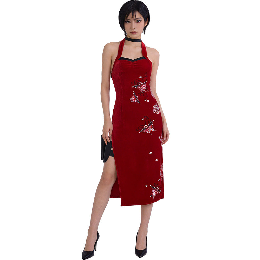 Biohazard Ada Wong Cosplay Dress Red Dress Ada Wong Cosplay Qipao Halloween Costume