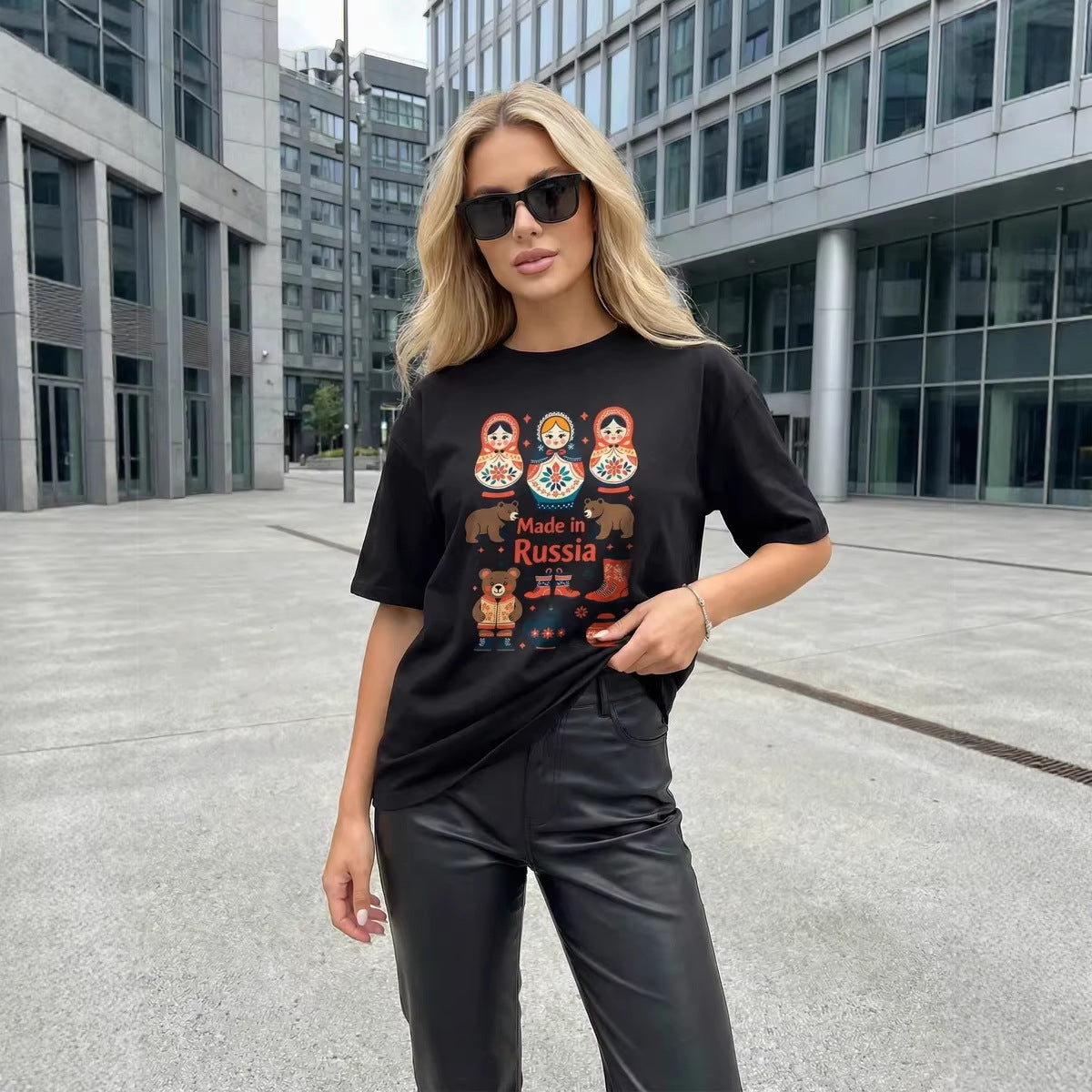 Round neck short sleeved loose top