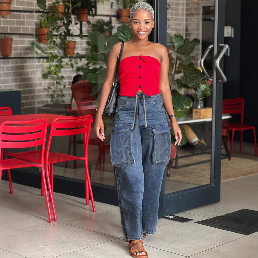 Street Style Wide Leg Cargo Women's Jeans